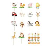 TOZBLEU 28 piezas Jungle Safari Animal Cupcake Toppers decoracion pastel cumpleaños para niños Wild Jungle Animal Tema Birthday Party Supplies Celebraciones Fiesta Eventos Baby Shower