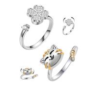 TOZBLEU 2Pcs Anillos Ansiedad, Anillos Antiestrés Mujeres Plateados Con Ansiedad, Anillo Spinner Ajustables, Anillo Antiestrés Para Mujeres, Joyas Fidget Para Fiestas