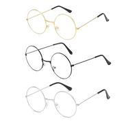 TOZBLEU 3Pcs Gafas redondas unisex, disfraz de mago, gafas redondas disfraz, gafas disfraz, estilo retro de los años sesenta, Gafas para Vestir Montura de Metal Accesorios para Vestir,Gafas clásicas