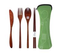 TOZBLEU Juego de cubiertos de madera, Cuchara Madera un Juego de 4 Piezas,de cubiertos reutilizables con 1 cuchara, 1 tenedor, 1 palillo, 1 cuchillo de madera con bolsa,para cocina, hogar, oficina
