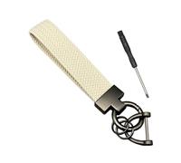 TOZBLEU Llavero trenzado con anillo en D y 2 aros metálicos, Llavero de cuerda elástica para coche, llavero de muñeca hombre mujer, keychain resistente para llaves, de coche elegante,Beige