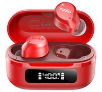TOZO Hybrid Auriculares Inalámbricos Bluetooth 5.3 con Híbrida ANC 6 Mics ENC ORIGX 2.0 Acústico EQs Ajuste 59H Reproducción LED Pantalla USB Tipo C IPX8 Rojo