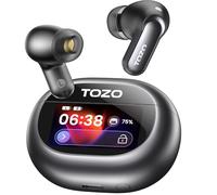 TOZO NC20 Pro Auriculares Inalámbricos Bluetooth 5.4 con ANC, 6 Mics Cancelación IA de Ruido, Color Pantalla Táctil, LDAC Hi-Res Audio, 80H Reproducción,Carga Inalámbrica, EQs Ajuste Tipo C IPX8 Negro