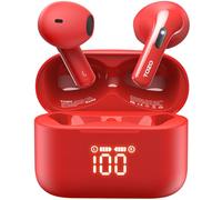 TOZO T21 Auriculares Inalámbricos Auriculares 5.3 con ENC Llamada LED Pantalla 14.2mm Controlador ORIGX 2.0 Acústico EQ Ajuste 44H Reproducción Soporta Carga Inalámbrica y USB Tipo C IPX8 Rojo