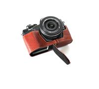 TP Genuino Hecho a Mano de Cuero Real del Bolso de la Cubierta del Caso La Mitad de la cámara para Olympus OM-D II EM10 Marrón Inferior Versión Apertura
