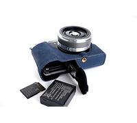 TP Hecha a Mano de Cuero Genuino Real Mitad Caja de la cámara del Bolso de la cámara para Panasonic GX85 GX80 GX7 II Blue Bottom Abierto