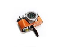 TP Hecho a Mano Tapa del Bolso de la Caja de la cámara Media de Cuero Real Genuino para Olympus OM-D E-M10 Mark III Fondo Abierto Color Sandy Brown