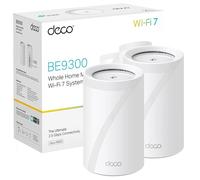TP-Link Deco BE65(2-Pack) Wi-Fi 7 Mesh WLAN Set (Paquete de 3), Tribanda 5760 Mbit/s (6 GHz) + 2880 Mbit/s (5 GHz) + 574 Mbit/s (2,4 GHz), 6 transmisiones, 4 Puertos 2,5G, 1 USB 3.0