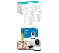 TP-Link Deco X1500 (3-Pack) Sistema Wi-Fi 6 Mesh AX1500 + Tapo C220 Cámara de Vigilancia Wi-Fi de 360 Grados, 2K 4MP y Detección IA Avanzada