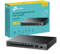 TP-Link Switch de Sobremesa Gigabit de 10 Puertos Con 8 Puertos PoE+, Presupuesto PoE de 61 W, Salida de 30 W, Transmisión de Hasta 250 m, Separación de Tráfico, Plug and Play, Sin Ventilador