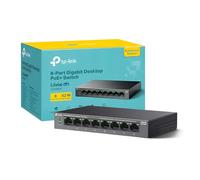 TP-Link Switch Gigabit de 8 puertos para computadora con PoE+ de 8 puertos, capacidad de conmutación de hasta 16 Gbps, transmisión PoE de hasta 250 m, funcionamiento silencioso, diseño sin ventilador,