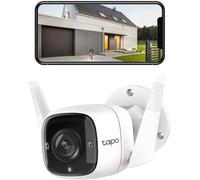 TP-Link Tapo - Cámara de Seguridad 2K HD con Cable para Exteriores, IP66 Resistente a la Intemperie, detección de Movimiento/Persona, Funciona con Alexa y Google Home, Sirena integrada con visión
