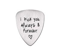 TPALPKT Púa de guitarra tallada de acero de titanio con texto en inglés "I Pick You Alway", accesorio para siempre grabado musical O5Z2, instrumento ukelele y