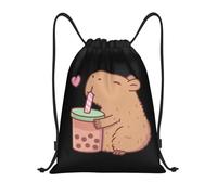TPDODON Mochila con cordón con diseño de capibara que ama el té de burbujas, ligera, para gimnasio, deportes y yoga.