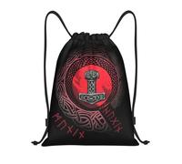 TPDODON Mochila con cordón con runas vikingas, Thor, Mjolnir, para mujer y hombre, ligera, estilo nórdico, Valhalla, Odín, para deportes, gimnasio y almacenamiento
