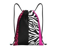 TPDODON Mochila deportiva ligera con cordón y estampado de cebra y leopardo en color rosa intenso para hombre y mujer, ideal para gimnasio o para guardar cosas.