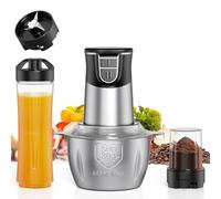 TPGSING Picadora Eléctrica 3 en 1, 500W picadora carne electrica, Exprimidor y Molinillo de Especias con Bol de Acero Inoxidable de 2L, Contenedor de Zumo de 600ml y Accesorio Molinillo de 100ml