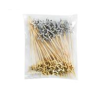 TPIONEER 50 piezas/100 Piezas de palitos de Estrella de Cinco Puntas, palitos de bambú con Forma de Estrella Hueca, palitos de Fruta de Moda para Insertar en Tartas, palitos de Fruta del día
