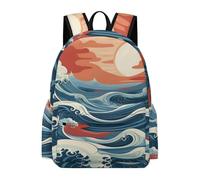 TPISLI Bolsa Escolar Japonés Estilo Olas Curso 7-9 para Chicos Mochila Escolar Olas Secundaria para Chicas Mochila Colegio, Bookbag Impermeable en Escuela, Viaje y Uso Diario