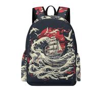 TPISLI Bolsa Escolar Japonés Estilo Olas para Chicos 9 Años Mochila Escolar Olas para Chicas Clase 4 Mochila Colegio, Backpack Grande en Curso, Libros y Salidas Actividades Diarias