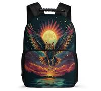 TPISLI Mochila Colegio Búho Motivo para Estudiantes 7-11 Años Mochila Escolar Luna Pájaro Estampado Cursos 1-3 Daypack, Tejido 1680D Asa Reforzada Viaje Uso Diario