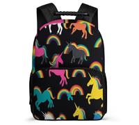 TPISLI Mochila Colegio Colorful Caballo para Escolares Primaria Mochila Escolar Rainbows 8-12 Años Backpack, Bolsillos Laterales Detalles de Fieltro Viaje Uso Diario