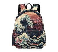 TPISLI Mochila Colegio Estilo de Japonés Niña Secundaria Mochila Motivo de Ola Estudiantes 10-15 Años Bolsa Escolar Moderna Durable Excursión Colegio Viaje Excursión