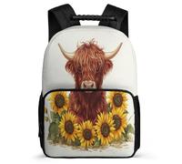TPISLI Mochila Colegio Ganado Patrón Primaria para Niñas Mochila Escolar Highland Vaca 5-10 Años Bookbag, Tejido 1680D Detalles de Fieltro Excursiones Cortas