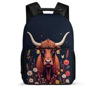 TPISLI Mochila Colegio Highland Ganado Cursos 1-3 para Niños Niñas Mochila Colegio Animal Diseño 7-12 Años School Bag, Resistente Ligera Espalda Acolchada Vuelta al Cole