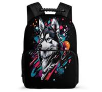 TPISLI Mochila Colegio Huskie Perro Graffiti para Niños Niñas 8-12 Años Mochila Escolar Cachorro Motivo Colegio Backpack, Espalda Acolchada Tejido 1680D Regalo Cumpleaños