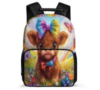 TPISLI Mochila Colegio Lindo Highland Motivo para Estudiantes Cursos 3-5 Mochila Colegio Vaca 7-12 Años Backpack, Resistente Ligera Espalda Acolchada Vuelta al Cole