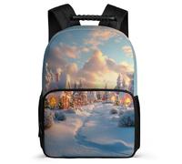 TPISLI Mochila Colegio Snow Scene Cursos 2-4 para Estudiantes Mochila Infantil Beautiful Landscape 6-11 Años Bookbag, Tejido 1680D Asa Reforzada Navidad Escuela