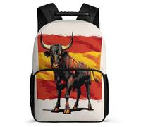 TPISLI Mochila Colegio Spanish Bullfighting Escolares 6-11 Años Mochila Animal Vaca Motivo Colegio Backpack, Detalles de Fieltro Bolsillos Laterales Regalo Cumpleaños