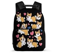 TPISLI Mochila Corgis Perro Diseño para Niño Niña 7-12 Años Mochila Escolar Lindo Cachorro Motivo Cursos 2-4 Backpack, Bolsillos Laterales Tejido 1680D Excursiones Cortas