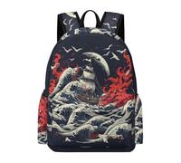 TPISLI Mochila de Japonés Estilo Olas para Niño y Niña 9 Años Mochila Escolar Olas Clase 4 Bookbag, Backpack Impermeable para Curso, Libros y Salidas Actividades Diarias Uso Diario