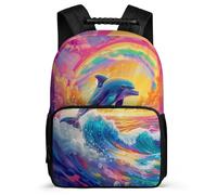 TPISLI Mochila Delfín Arcoíris Diseño Colegio para Niña Niño Mochila Escolar Vida Marina Estampado 6-11 Años Backpack, Resistente Ligera Bolsillos Laterales Navidad Escuela