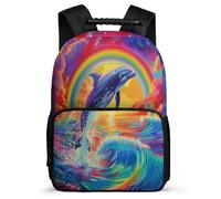 TPISLI Mochila Delfín para Niño Niña 6-11 Años Mochila Infantil Arcoíris Sea Creature Cursos 3-5 School Bag, Bolsillos Laterales Espalda Acolchada Vuelta al Cole