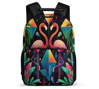 TPISLI Mochila Escolar Art Rosa Flamingo Colegio para Chicos Chicas Mochila Escolar Pájaro Hoja Motivo 6-11 Años Backpack, Resistente Ligera Detalles de Fieltro Excursiones Cortas