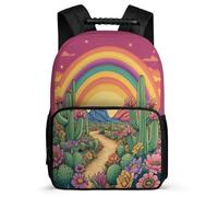 TPISLI Mochila Escolar Beautiful Cactus Motivo para Niñas Escuela Primaria Mochila Plantas Arcoíris 6-11 Años Backpack, Detalles de Fieltro Espalda Acolchada Excursiones Cortas