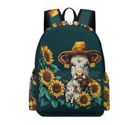 TPISLI Mochila Escolar Cow Sunflowers Design Niño, Mochilas Primaria Escolares Transpirable para Infantil Niños de 8 10 12 Años, Kawaii Mochila Chicos Colegio con Animal Bull