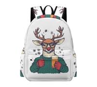 TPISLI Mochila Escolar Cute Deer Motif Niño, Mochilas Primaria Escolares Transpirable para Infantil Niños de 8 10 12 Años, Kawaii Mochila Chicos Colegio con Animal Reindeer
