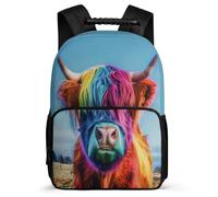 TPISLI Mochila Escolar Diseño de Vaca Animal Cursos 3-5 para Niñas, Mochila Infantil Highland Vaca Ligera, Bookbag, Resistente, Bolsillos Laterales, Viaje Uso Diario