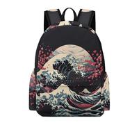 TPISLI Mochila Escolar Estilo de Japonés Estudiantes 10-15 Años Mochila Patrón de Ola Niña Secundaria Bolsa Secundaria Cómoda Ligera Excursión Colegio Outdoor Uso Diario