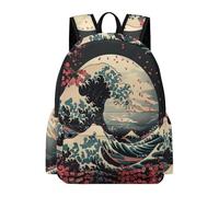 TPISLI Mochila Escolar Estilo de Japonés Niños 7-11 Años Mochila Colegio Patrón de Ola Chicas 12-16 Años Bolsa Secundaria Ligera Resistente Deporte Outdoor Viaje Colegio