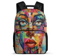 TPISLI Mochila Escolar Face Graffiti Art para Niño Niña Cursos 3-5 Mochila Abstract 7-11 Años School Bag, Bolsillos Laterales Espalda Acolchada Vuelta al Cole