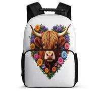 TPISLI Mochila Escolar Highland Ganado Primaria para Niña Niño Mochila Infantil Bull Estampado 6-10 Años Backpack, Espalda Acolchada Asa Reforzada Navidad Escuela