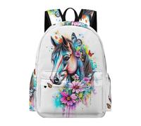 TPISLI Mochila Escolar Horse Flowers Design Niño de Primaria, Mochila con Animal Print Colegio para Niñas de 8 A 12 Años, Mochilas Casual para Niños Viajes