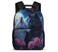 TPISLI Mochila Escolar Lobo Parejas Cursos 3-5 para Niñas, Mochila Infantil Patrón de Animal Lobos Ligera, Bookbag, Resistente, Bolsillos Laterales, Viaje Uso Diario