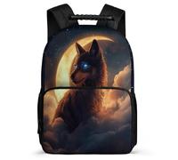TPISLI Mochila Escolar Luna Lobo para Chicos Chicas Primaria, Mochila Diseño de Lobos Infantil Ligera, Bookbag, Espalda Acolchada, Asa Reforzada, Escuela Diario