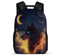 TPISLI Mochila Escolar Luna Lobo para Niña Niño 8-12 Años Mochila Luna Lobos Cursos 1-3 School Bag, Bolsillos Laterales Espalda Acolchada Viaje Uso Diario